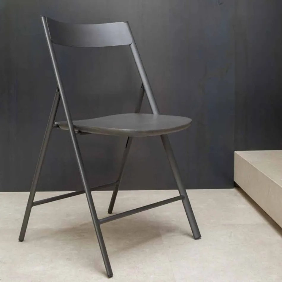 Folding Chair in Metal and Oak Wood 2 Pieces Made in Italy - Roberta Viadurini