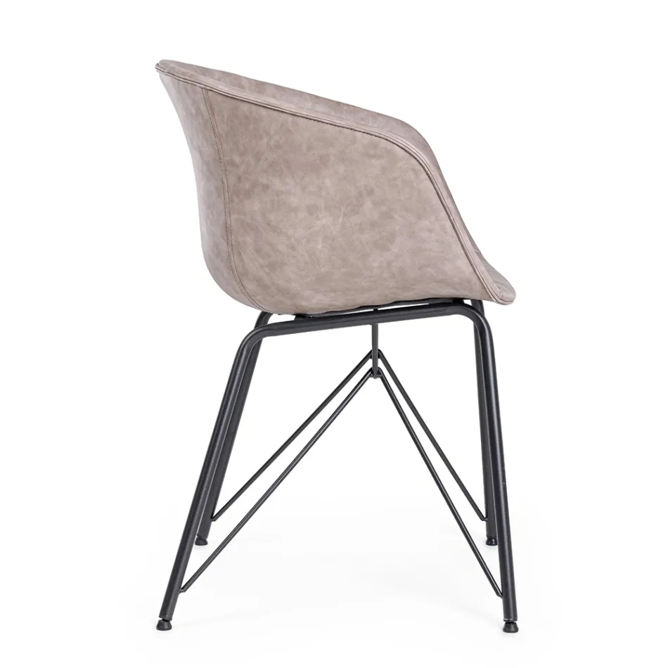 Chair Armchair in White or Black Steel and Vintage Ecoleather - Gongo Viadurini