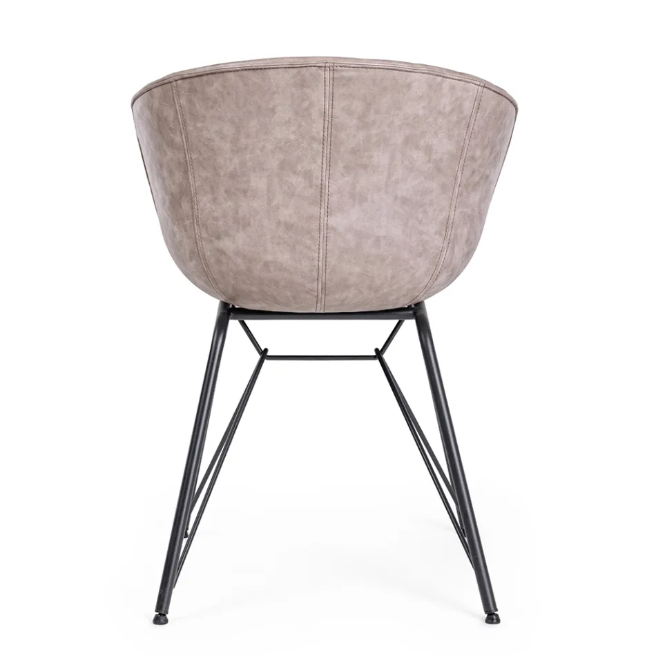 Chair Armchair in White or Black Steel and Vintage Ecoleather - Gongo Viadurini