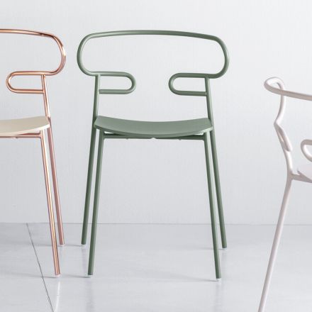 Precious Stackable Chair in Metal and Ash Made in Italy, 2 Pieces - Trosa Viadurini