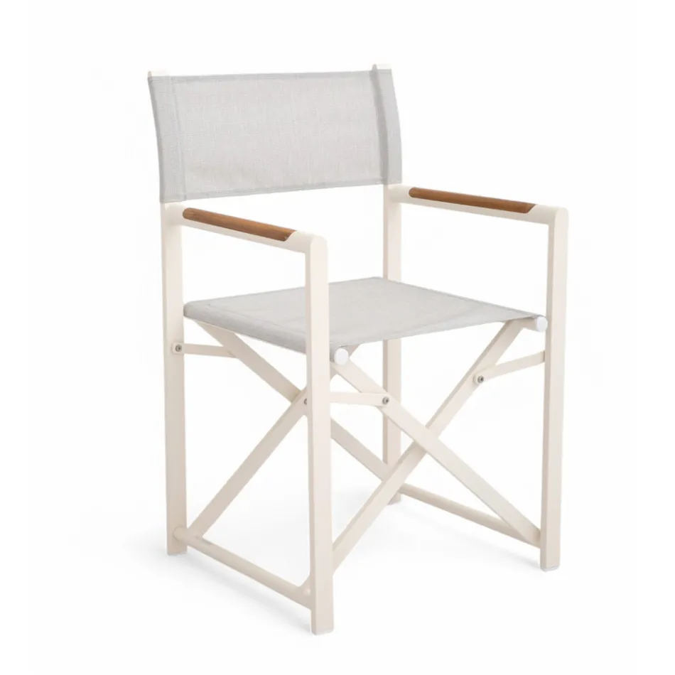 Outdoor Director Chair Made of Aluminum, Textilene and Teak - Bloom Viadurini