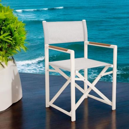 Outdoor Director Chair Made of Aluminum, Textilene and Teak - Bloom Viadurini