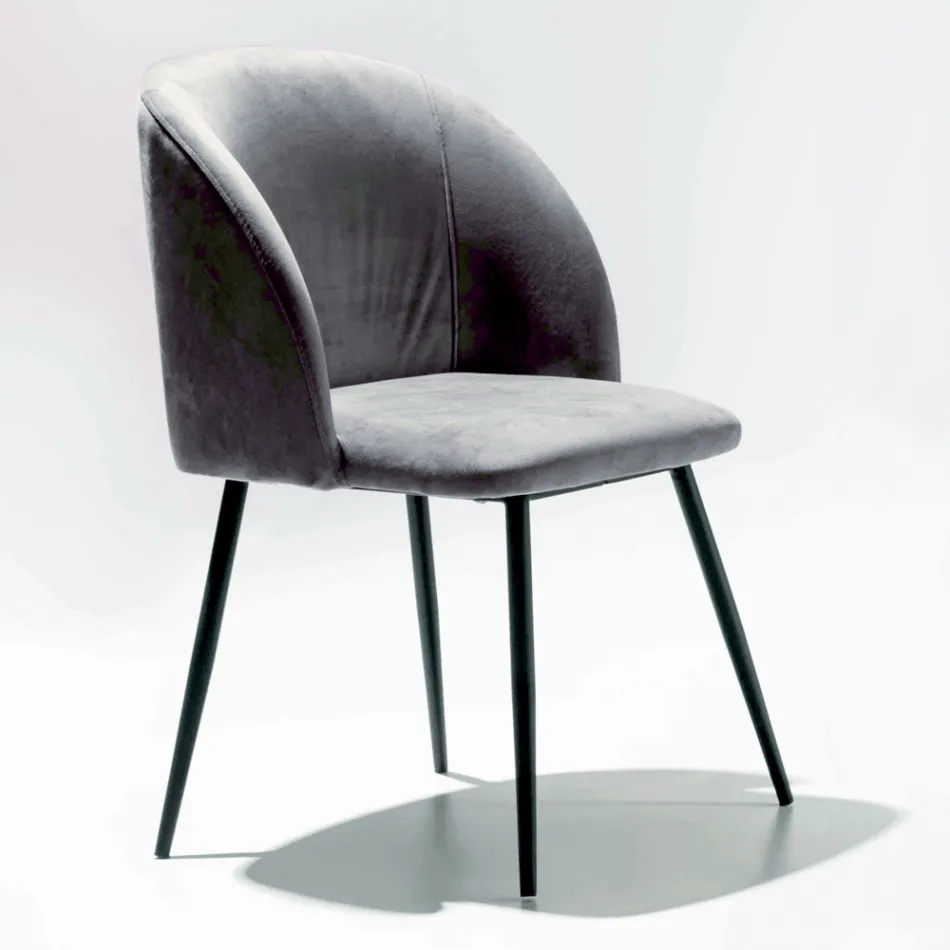 Chair Upholstered in Velvet with Base in Black Painted Metal, 2 Pieces - Havana Viadurini