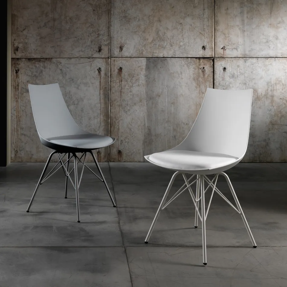 Dining Room Chair in Leather, Polypropylene and Metal 2 Pieces - Renella Viadurini