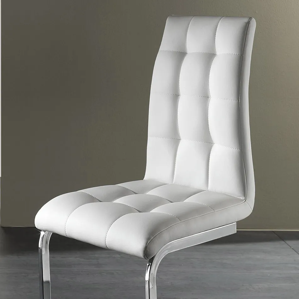 Dining Room Chair in Synthetic Leather and Chromed Metal 4 Pieces - Molise Viadurini