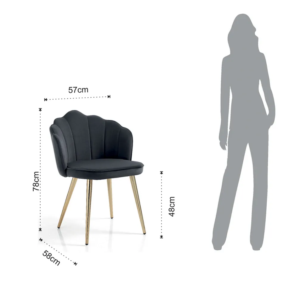 Dining Room Chair in Fabric and Metal Gold Finish 4 Pieces - Refined Viadurini