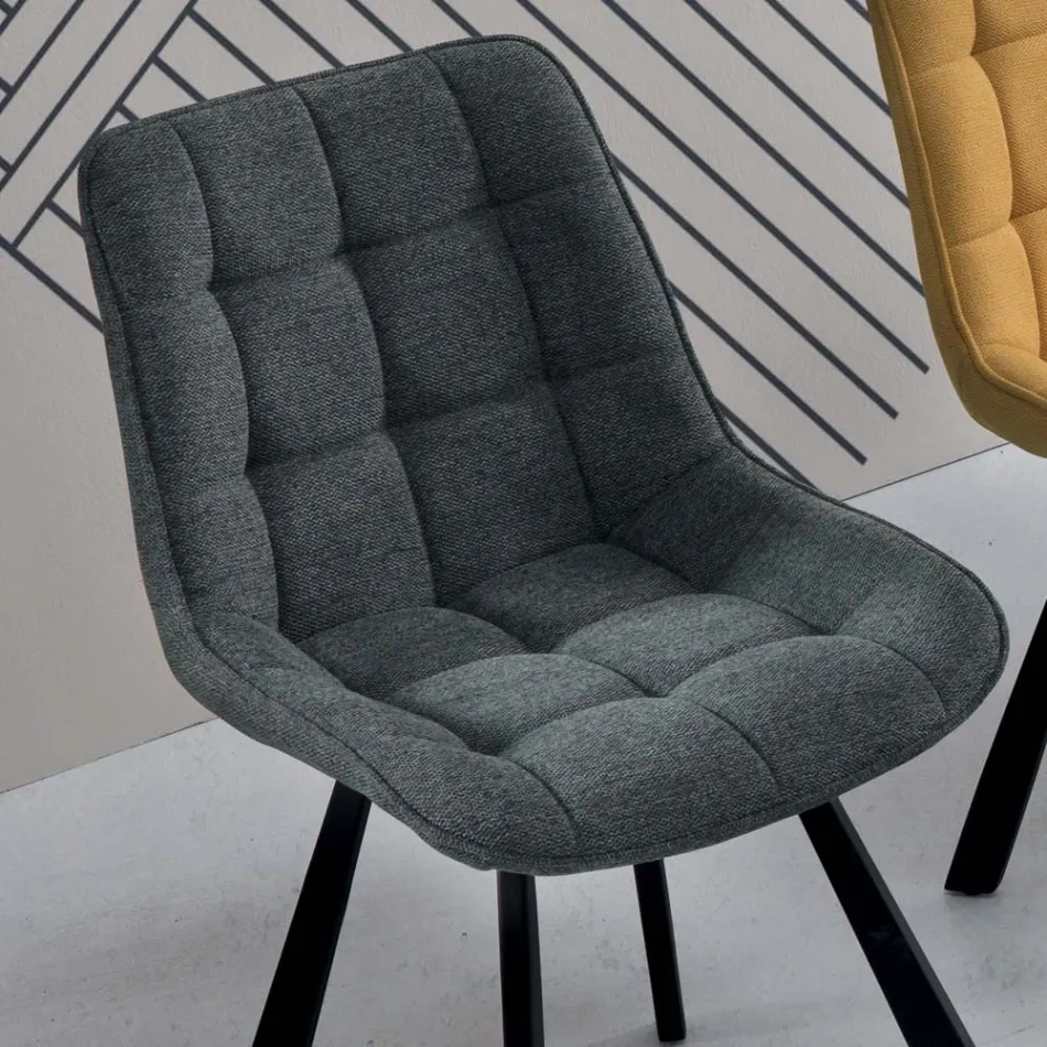 Living Room Chair in Fabric Upholstered with Checkered Pattern 4 Pieces - Raggia Viadurini