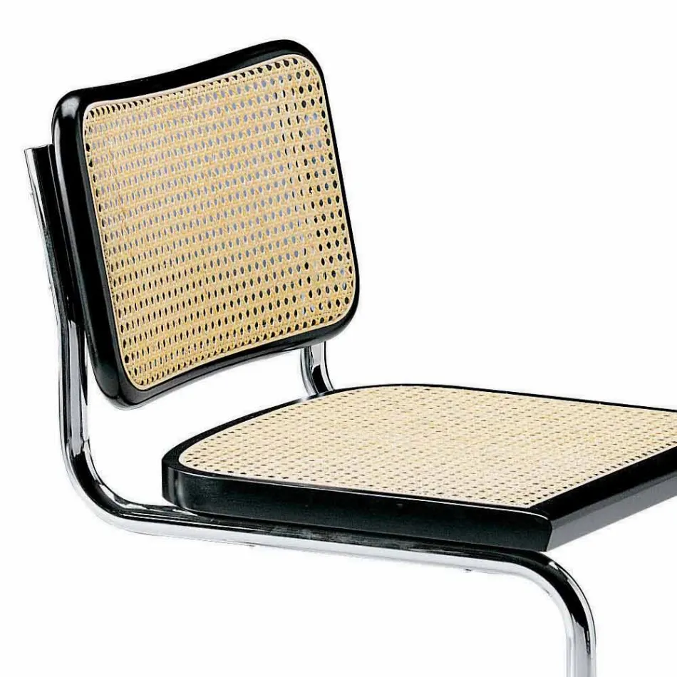 Straw Office Chair with Steel and Wood Structure Made in Italy - Baviera Viadurini