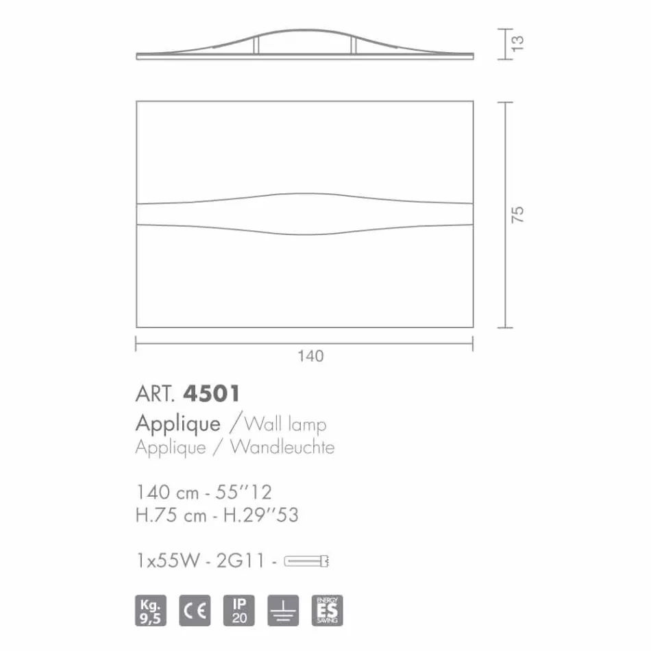 Selene Art &amp; Light applique with texturized panels 140xH75 cm Viadurini
