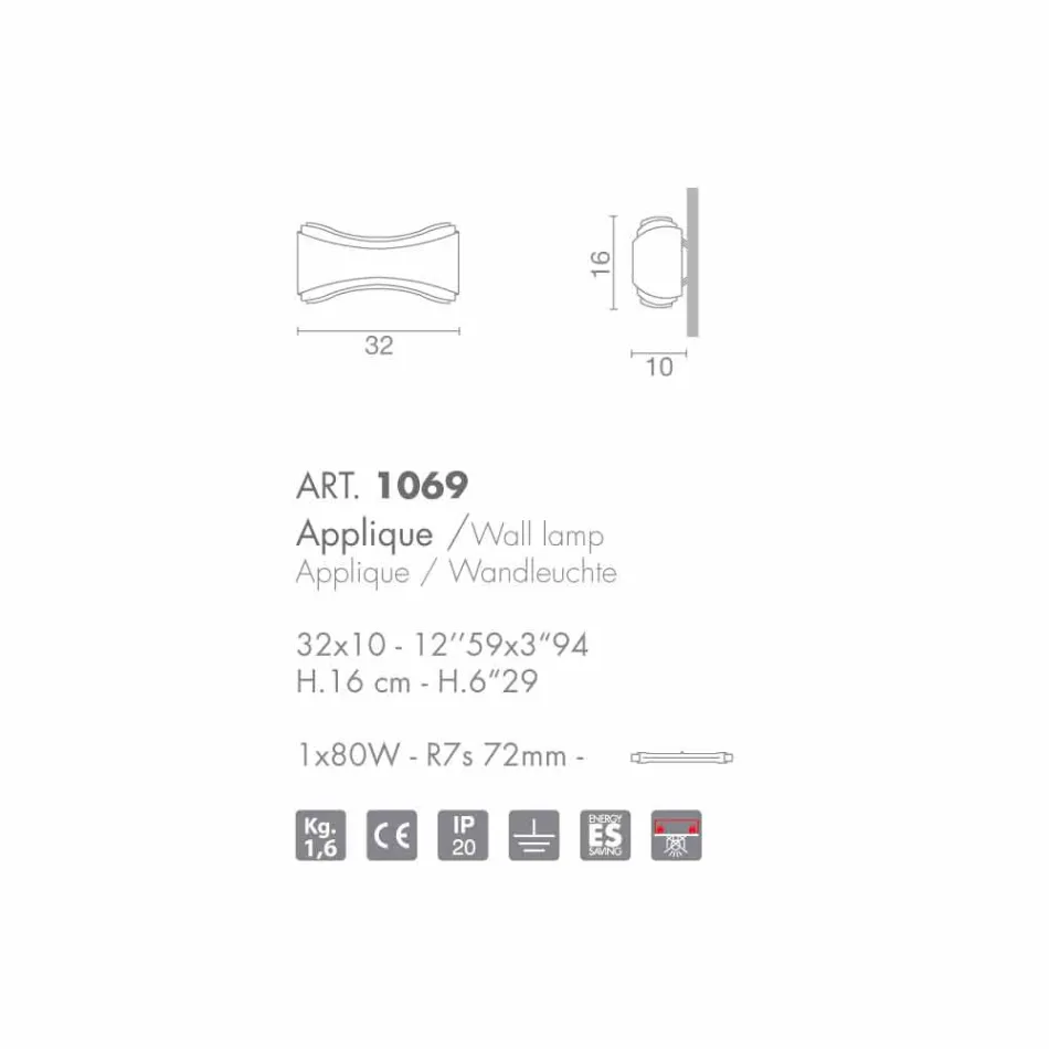 Selene Ionica applique 32x10 H16cm in steel and glass made in Italy Viadurini