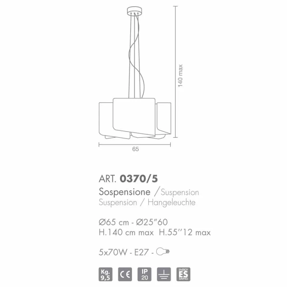Selene Papiro white pendant lamp in crystal Ø65 x H 140 cm Viadurini