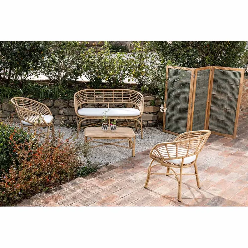 Outdoor divider in Teak, Aluminum and Rope Weaving - Vision Viadurini