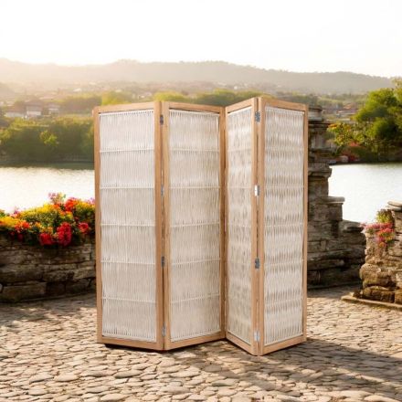 Outdoor divider in Teak, Aluminum and Rope Weaving - Vision Viadurini