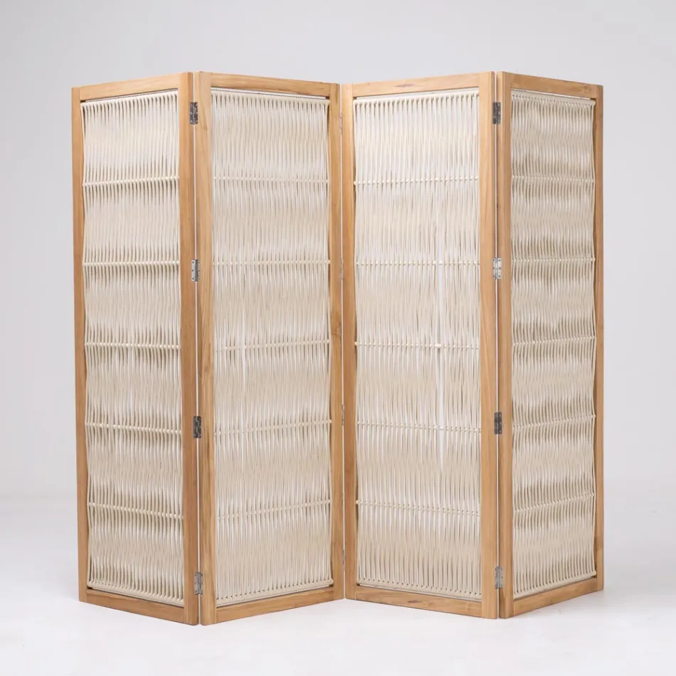 Outdoor divider in Teak, Aluminum and Rope Weaving - Vision Viadurini