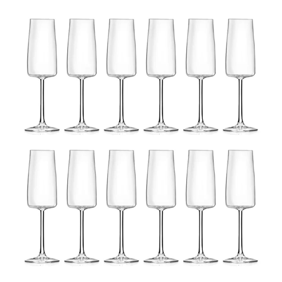 Italian Minimal Eco Crystal Flute Goblet Set 12 Pcs - Primordio Viadurini