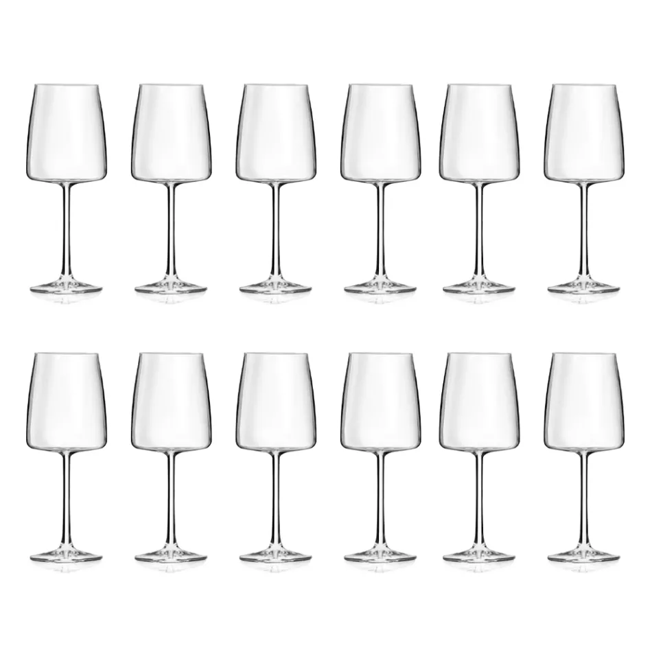 Italian Minimal Eco Crystal Goblet Set 12 Pieces - Primordio Viadurini