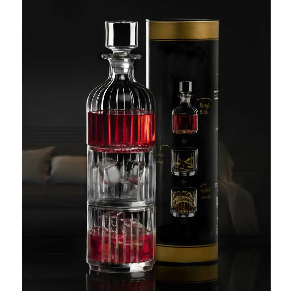 Liqueur Set in Ecological Crystal Stackable 3 Pieces - Spicco Viadurini