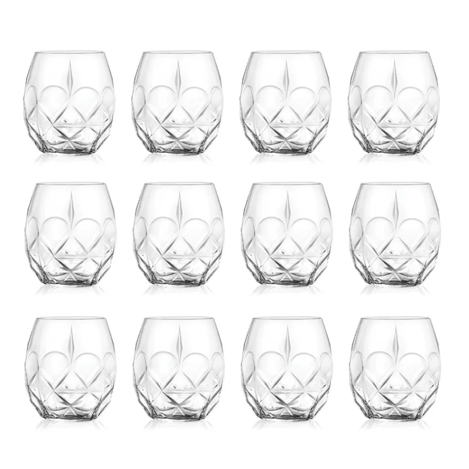 Decorated Ecological Crystal Glasses Service 12 Pieces - Bromeo Viadurini