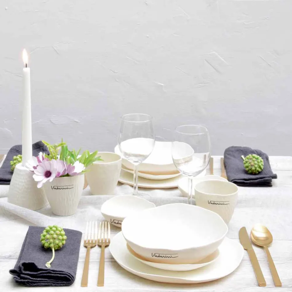 Luxury Design 24-Piece White Porcelain Dishes Service - Arciregale Viadurini