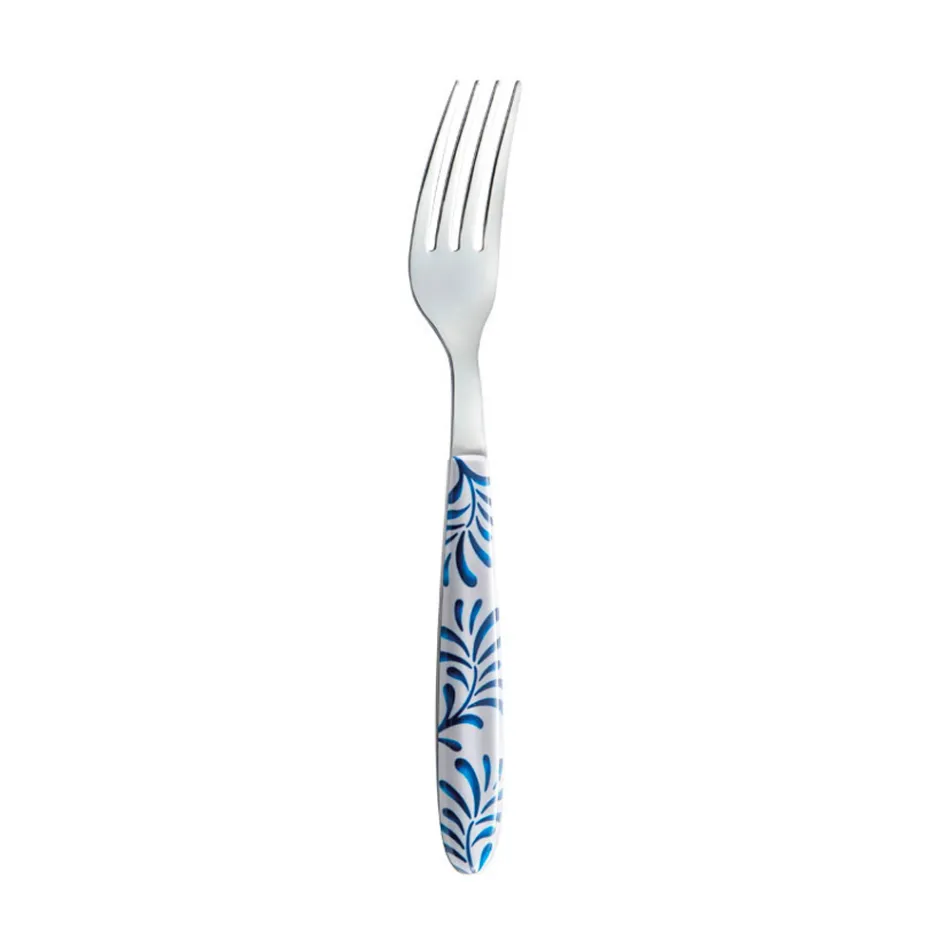 Steel and Plastic Cutlery Set Blue or White Decoration 24 Pcs - Alessandra Viadurini