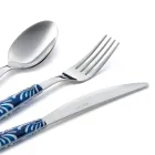 Steel and Plastic Cutlery Set Blue or White Decoration 24 Pcs - Alessandra Viadurini