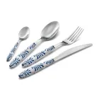 Steel and Plastic Cutlery Set Blue or White Decoration 24 Pcs - Alessandra Viadurini