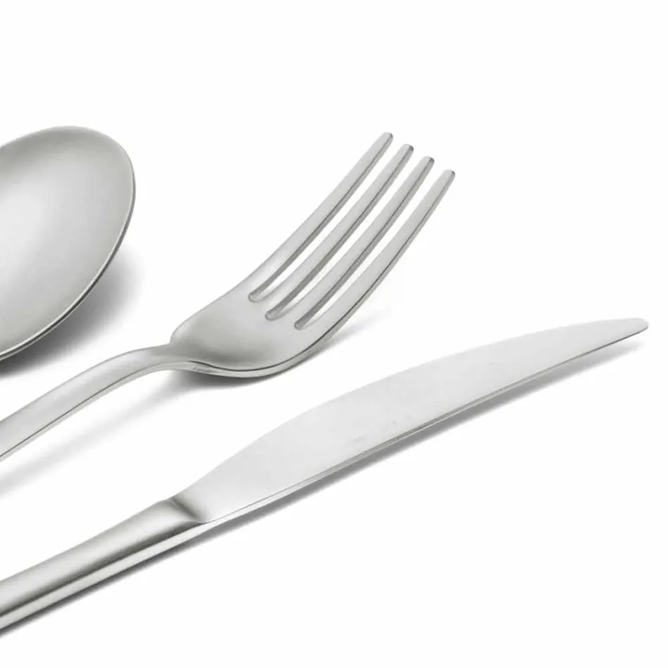 Cutlery Set in Sandblasted Stainless Steel 24 Pieces of Elegant Design - Ronfo Viadurini