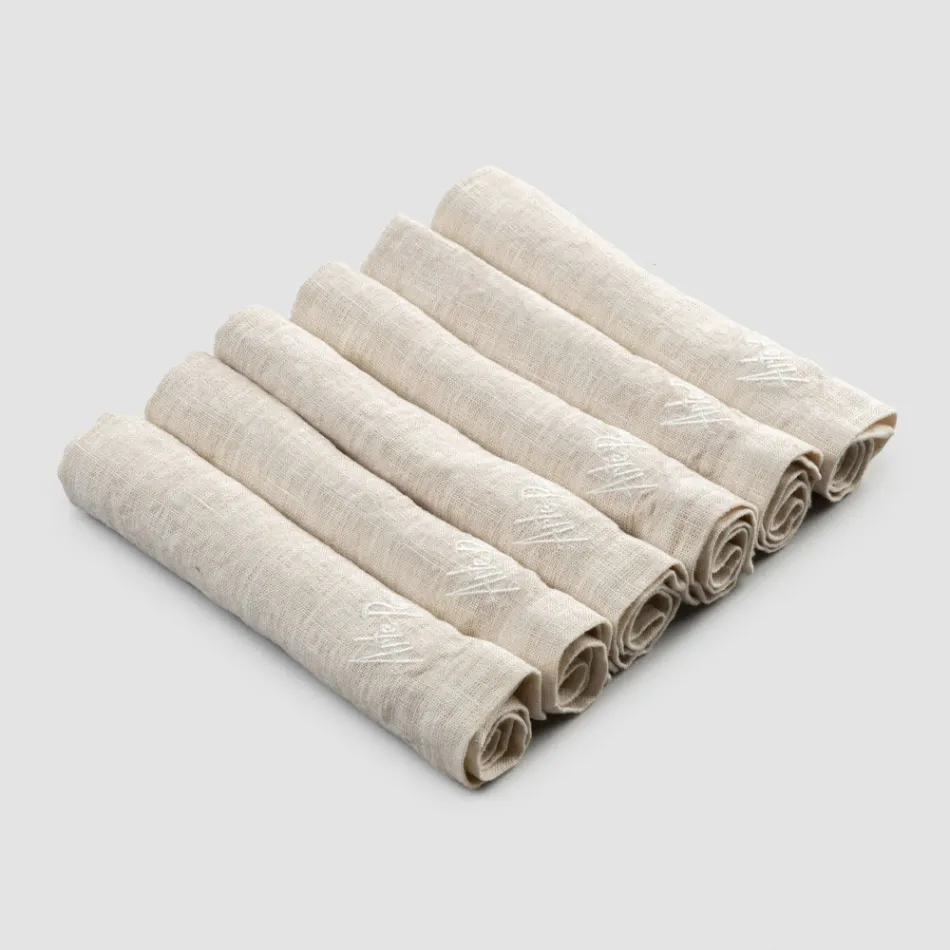 Elegant Linen Napkin Service with Fold Edge, 6 Colored Pieces - Onestini Viadurini