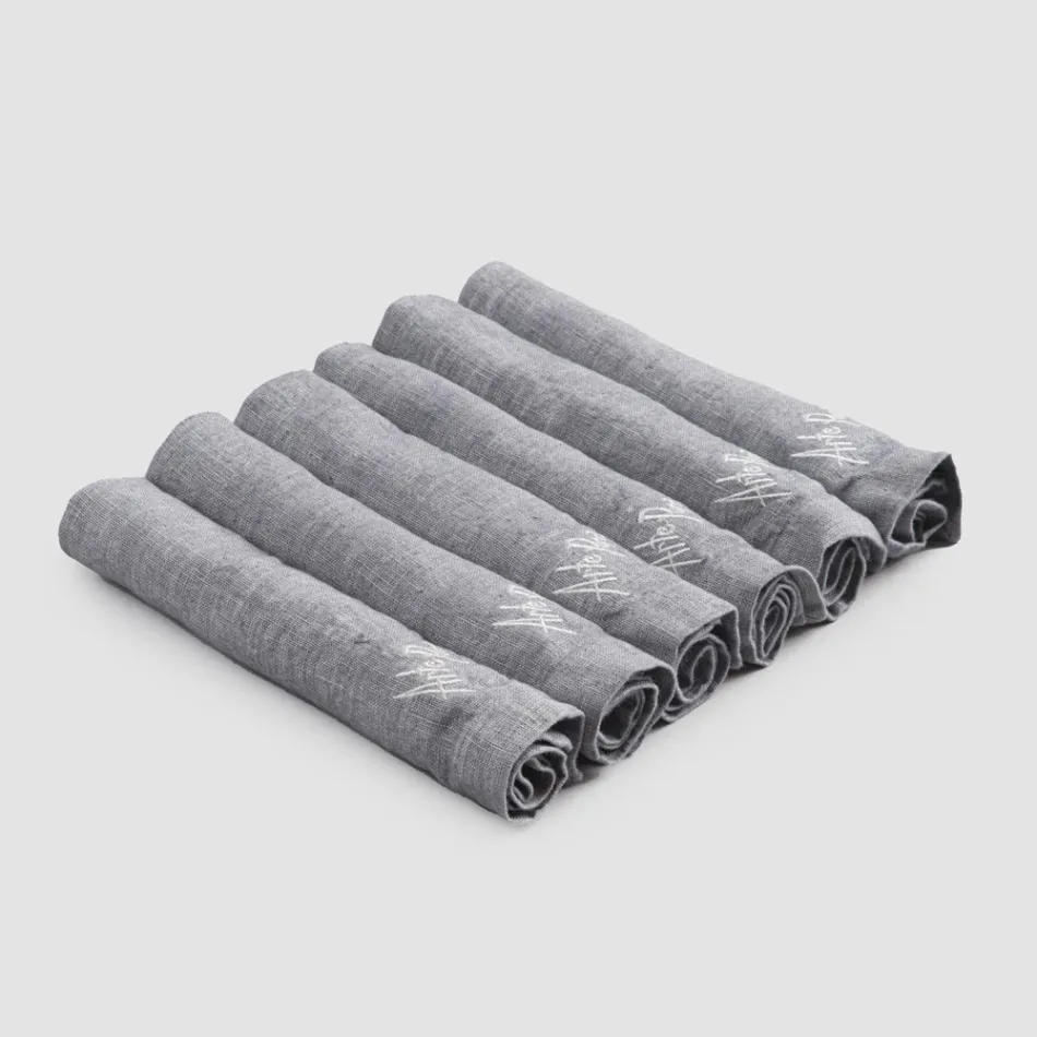 Elegant Linen Napkin Service with Fold Edge, 6 Colored Pieces - Onestini Viadurini