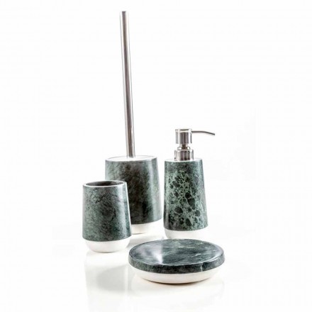 Modern bathroom accessories set in mottled green Bombei marble Viadurini