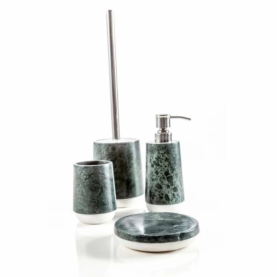 Modern bathroom accessories set in mottled green Bombei marble Viadurini