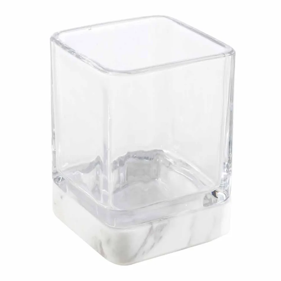 Modern bathroom accessories set in Calacatta marble and Carona glass Viadurini