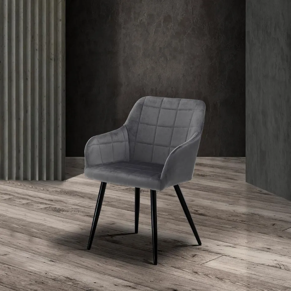 Set of 2 Chairs in Velvet Effect Fabric - Plutonium Viadurini