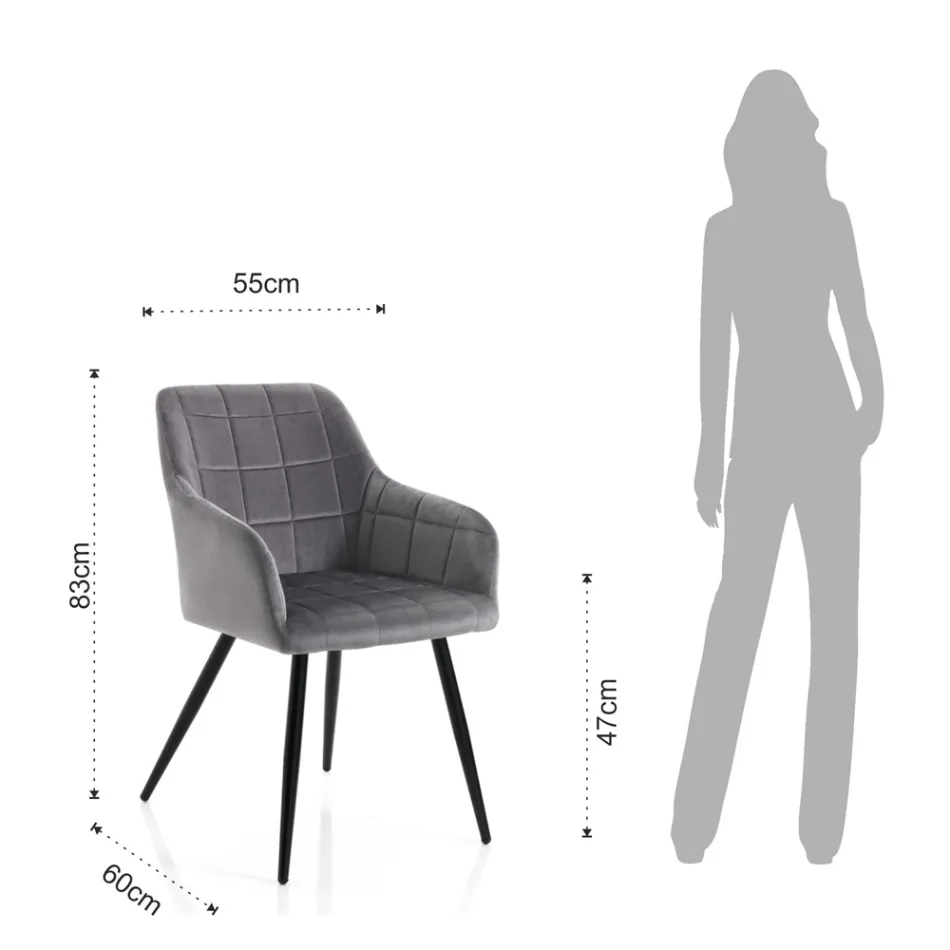 Set of 2 Chairs in Velvet Effect Fabric - Plutonium Viadurini