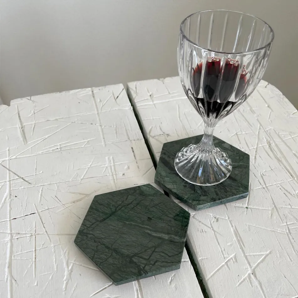 Set of 2 Hexagonal Marble Coasters with Cork Made in Italy - Narita Viadurini
