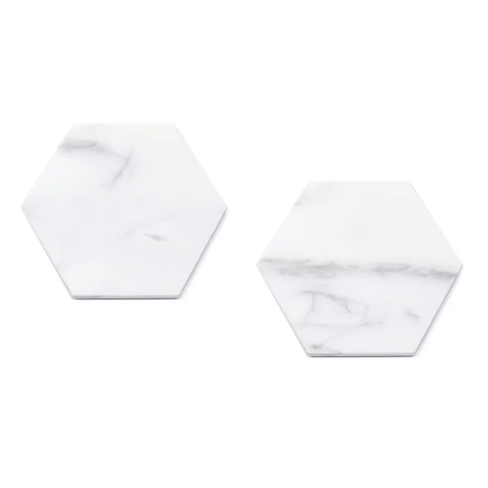 Set of 2 Hexagonal Marble Coasters with Cork Made in Italy - Narita Viadurini