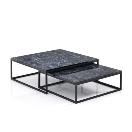 Set of 2 coffee tables in MDF with marble finish - Osmium Viadurini