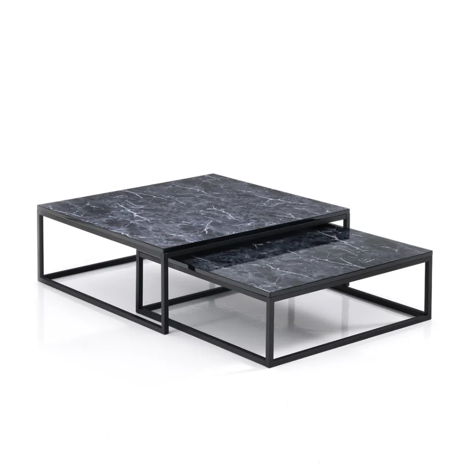 Set of 2 coffee tables in MDF with marble finish - Osmium Viadurini