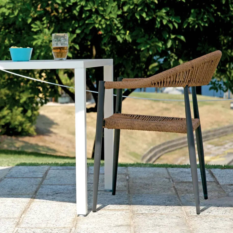 Set of 4 Aluminum and Twist Wicker Armchairs - Tavira Viadurini