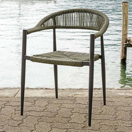 Set of 4 Aluminum and Twist Wicker Armchairs - Tavira Viadurini