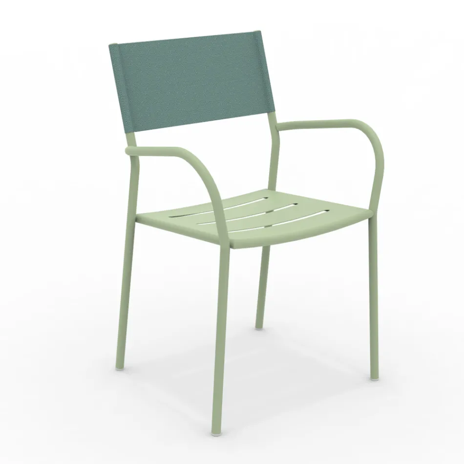 Set of 4 Galvanized Metal and Batyline Garden Chairs - Prestigio Viadurini