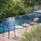 Set of 4 Galvanized Metal and Batyline Garden Chairs - Prestigio Viadurini