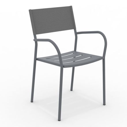 Set of 4 Galvanized Metal and Batyline Garden Chairs - Prestigio Viadurini