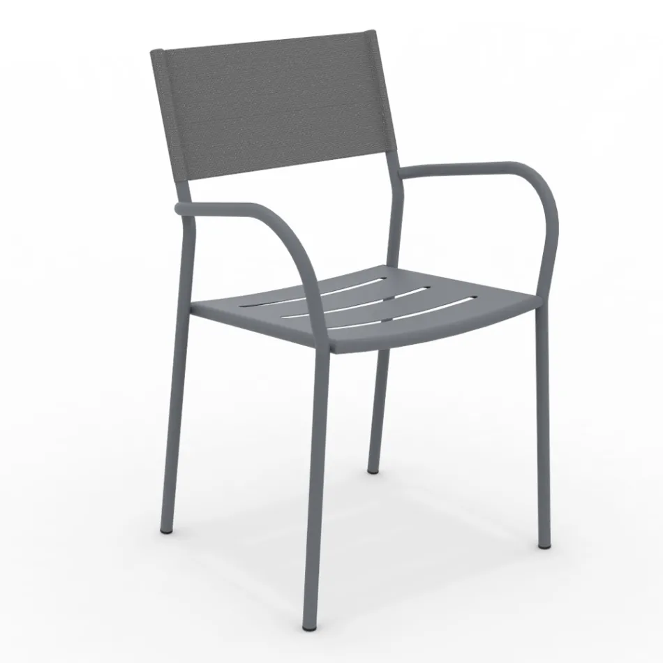 Set of 4 Galvanized Metal and Batyline Garden Chairs - Prestigio Viadurini