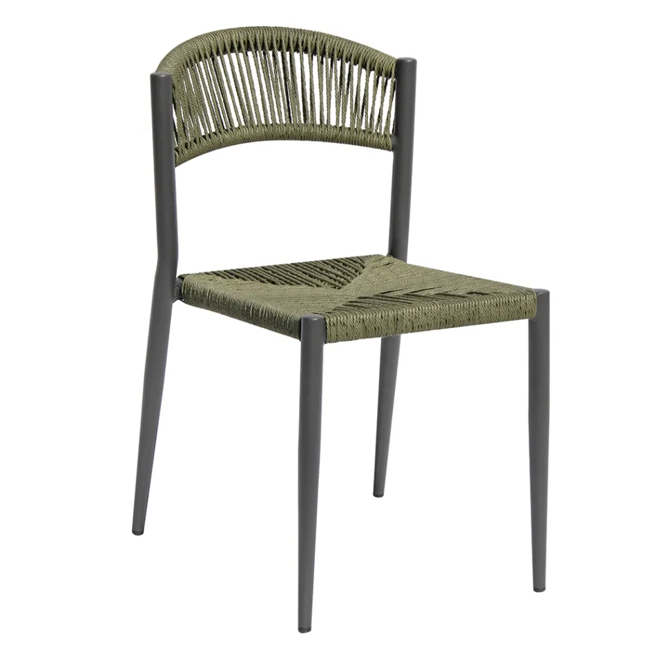 Set of 4 Aluminum and Colored Twist Wicker Chairs - Tavira Viadurini