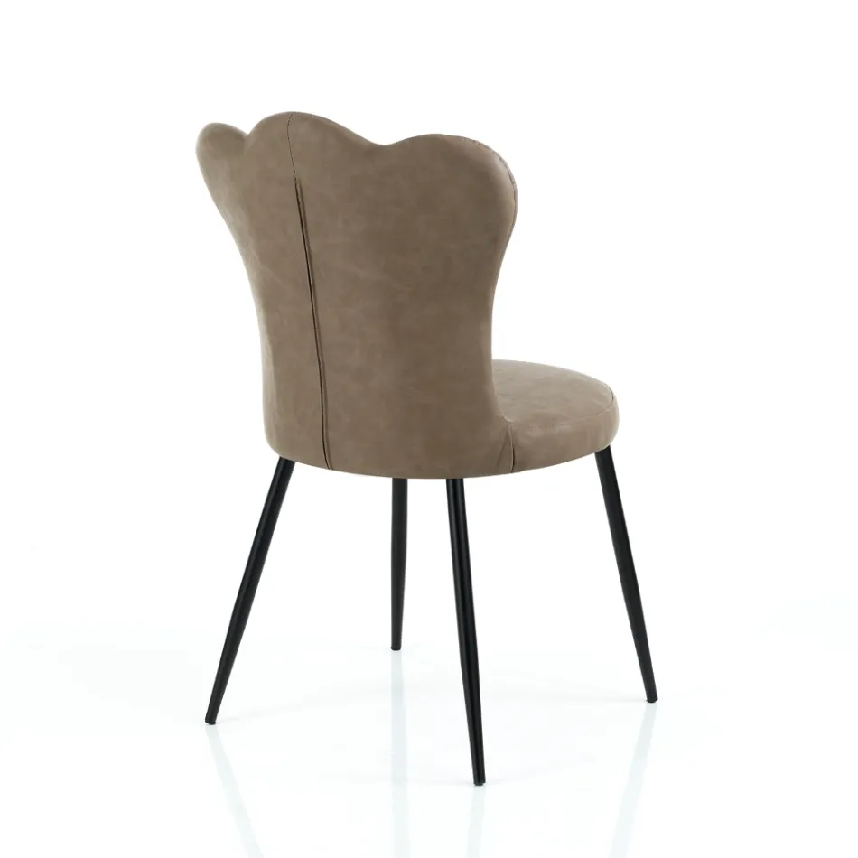 Set of 4 Aged Effect Synthetic Leather Chairs - Amber Viadurini