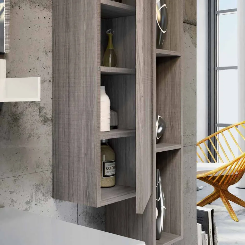 Wood set and Fenix modern bathroom furniture suspension made Italy Bari Viadurini