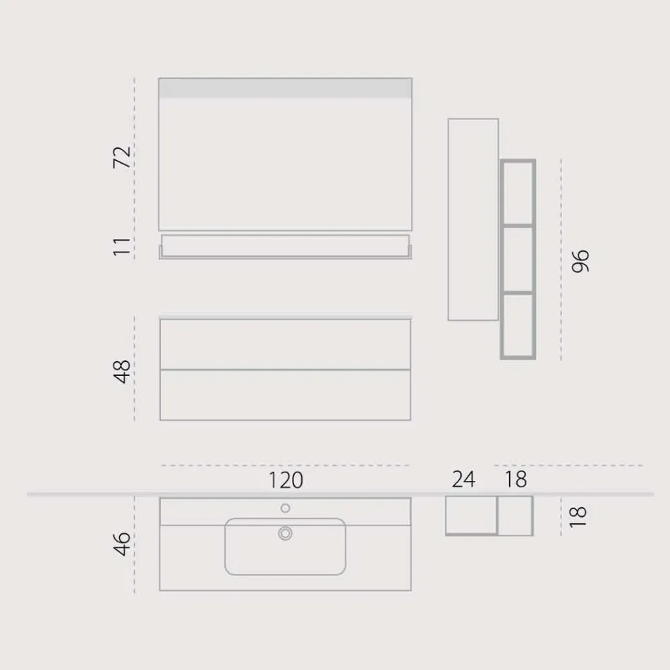 Wood set and Fenix modern bathroom furniture suspension made Italy Bari Viadurini