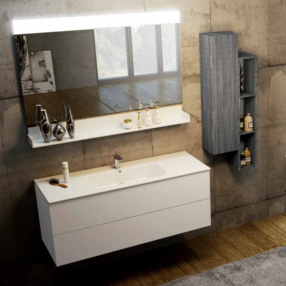 Wood set and Fenix modern bathroom furniture suspension made Italy Bari Viadurini