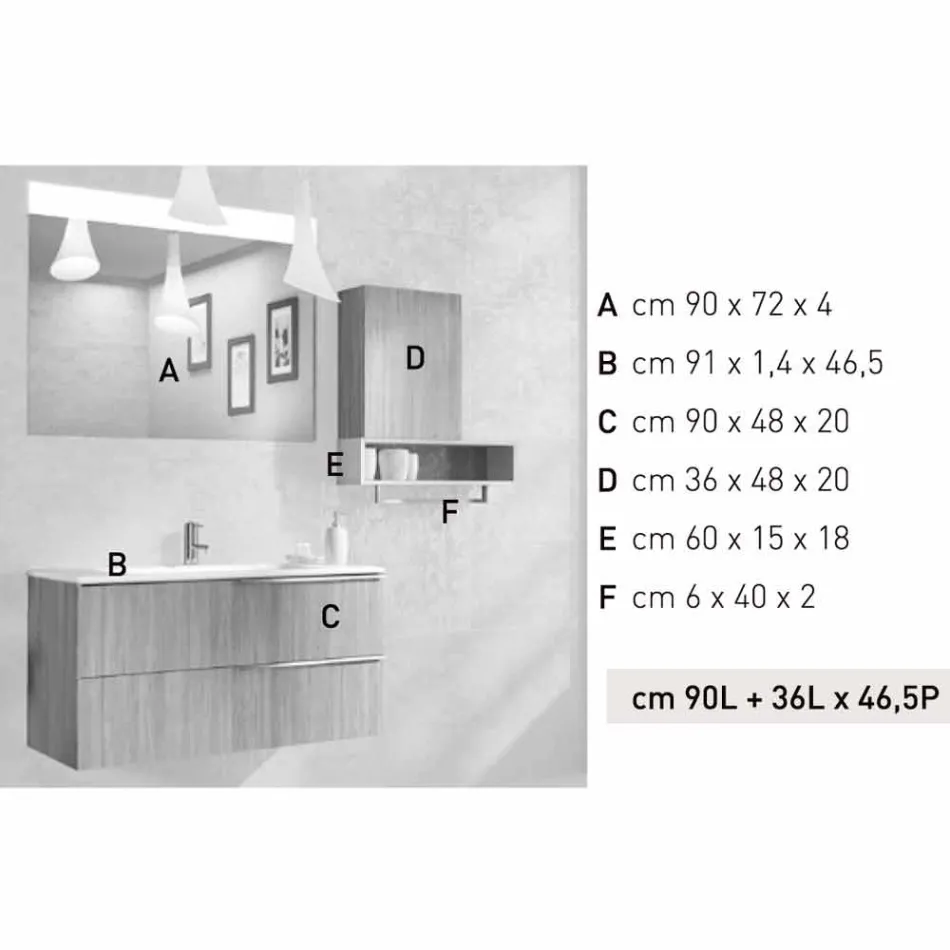 Set of wooden bathroom furniture suspension design made in Italy Cesena Viadurini